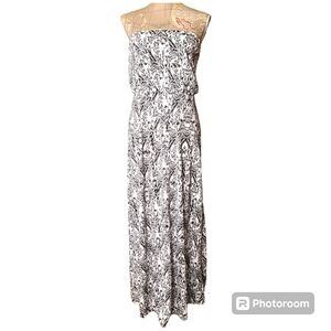 NWT Susana Monaco Size Large Strapless Blouson Maxi Dress White Black Abstract